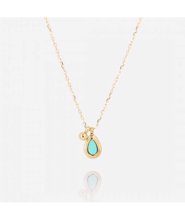 collieer Zag en acier doré  motif turquoise et une petite boule dorée