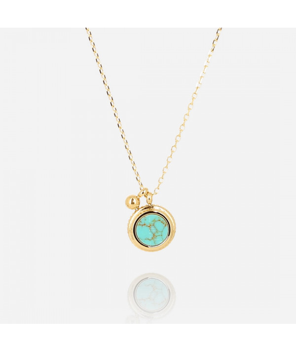 collier acier doré ZAG avec motif gold green  et petite boule  dorée