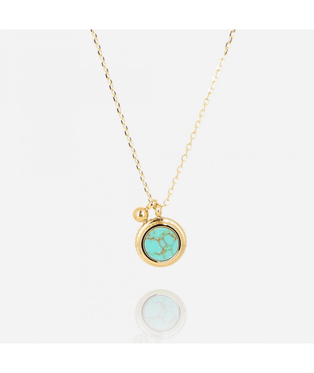 collier acier doré ZAG avec motif gold green  et petite boule  dorée