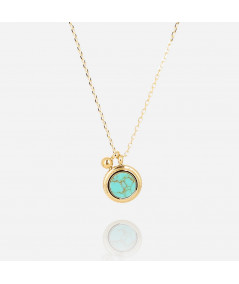 collier acier doré ZAG avec motif gold green  et petite boule  dorée