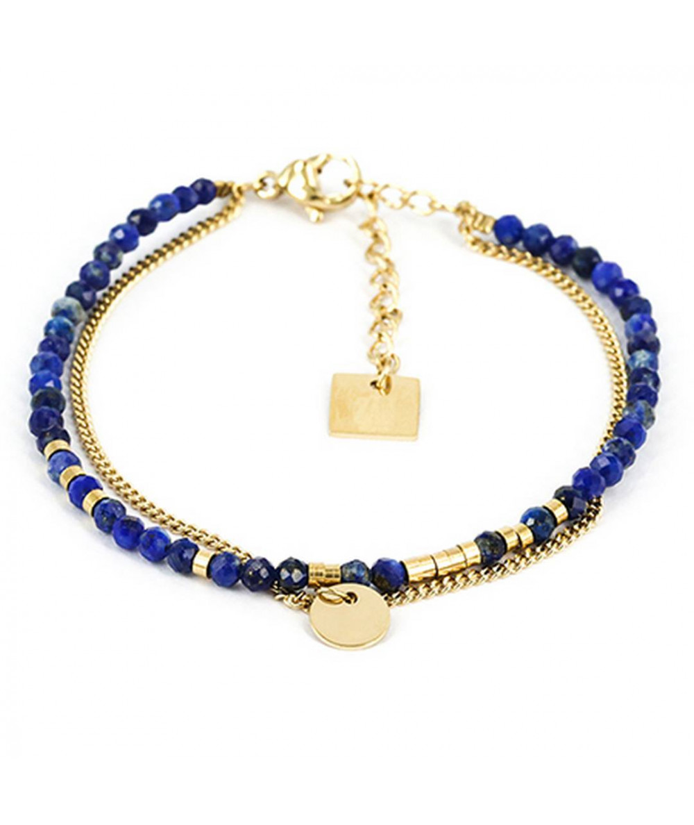 bracelet Zag acier doré avec pierres naturelles et boules dorées