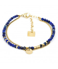 bracelet Zag acier doré avec pierres naturelles et boules dorées