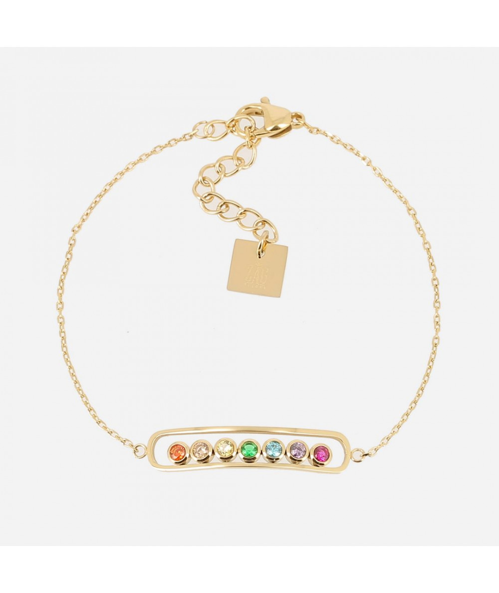 bracelet ZAG motif multicolor en acier doré