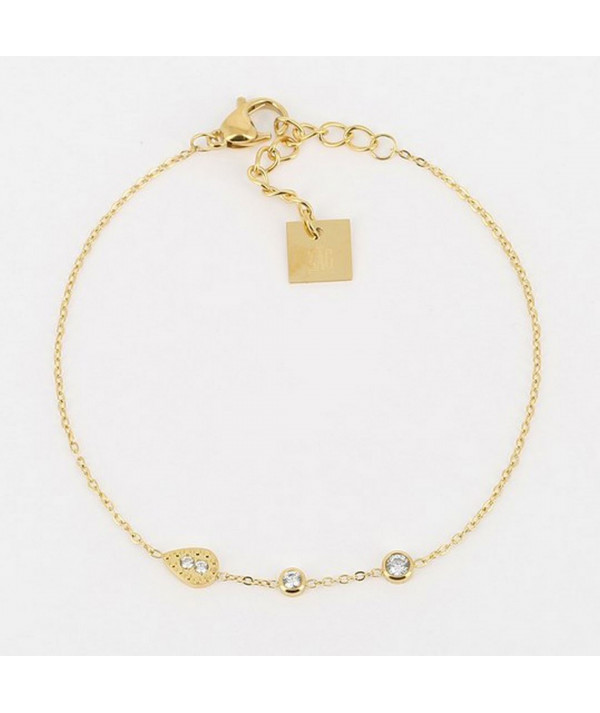 bracelet zag acier doré avec motif poire et 2 zirconiums