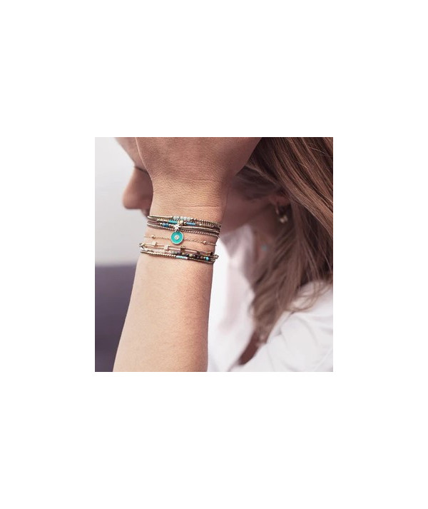 bracelet multi rangs avec pierres natureles et motifs acier