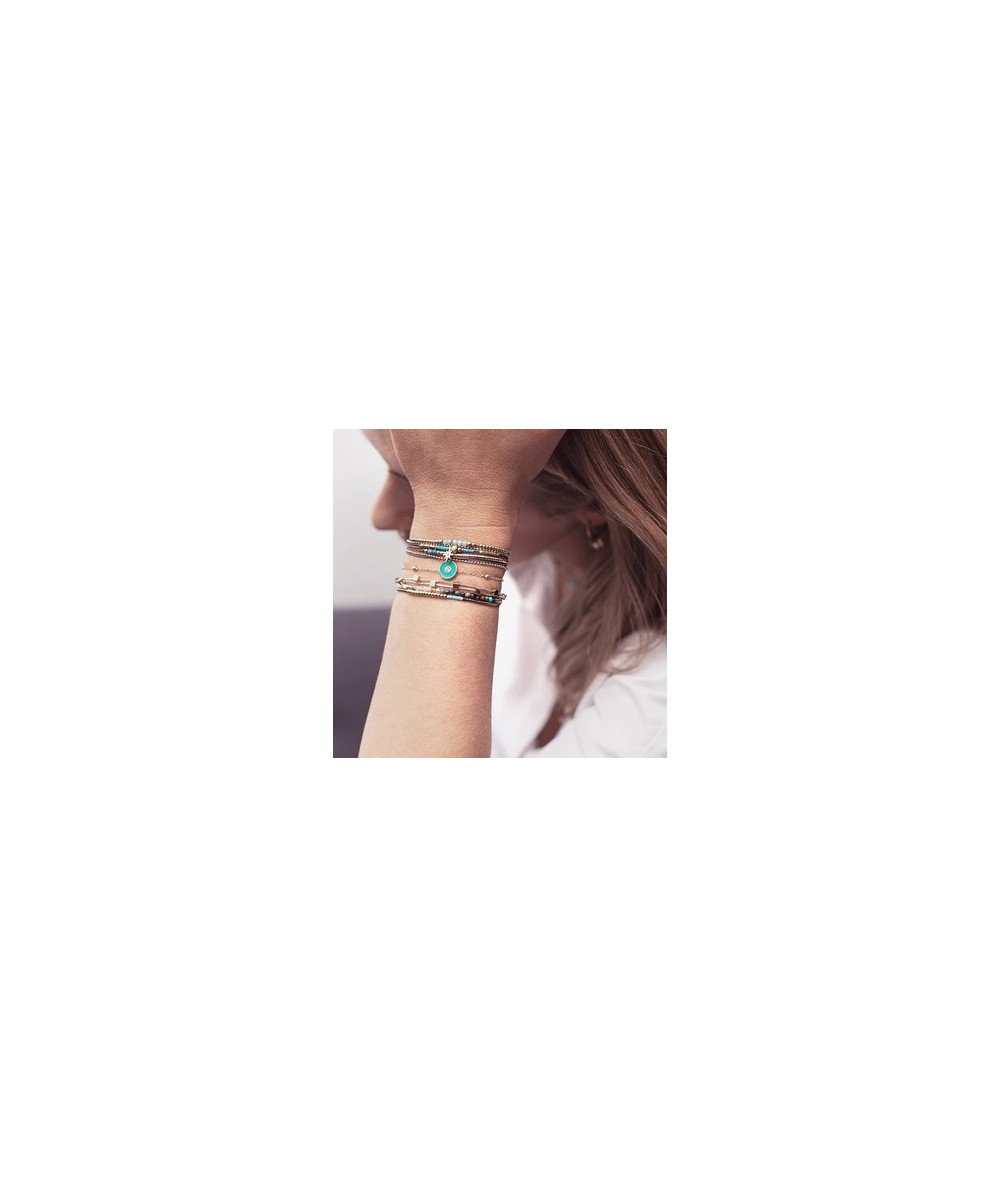 bracelet multi rangs avec pierres natureles et motifs acier