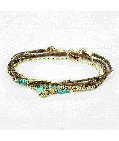 bracelet multi rangs avec pierres natureles et motifs acier