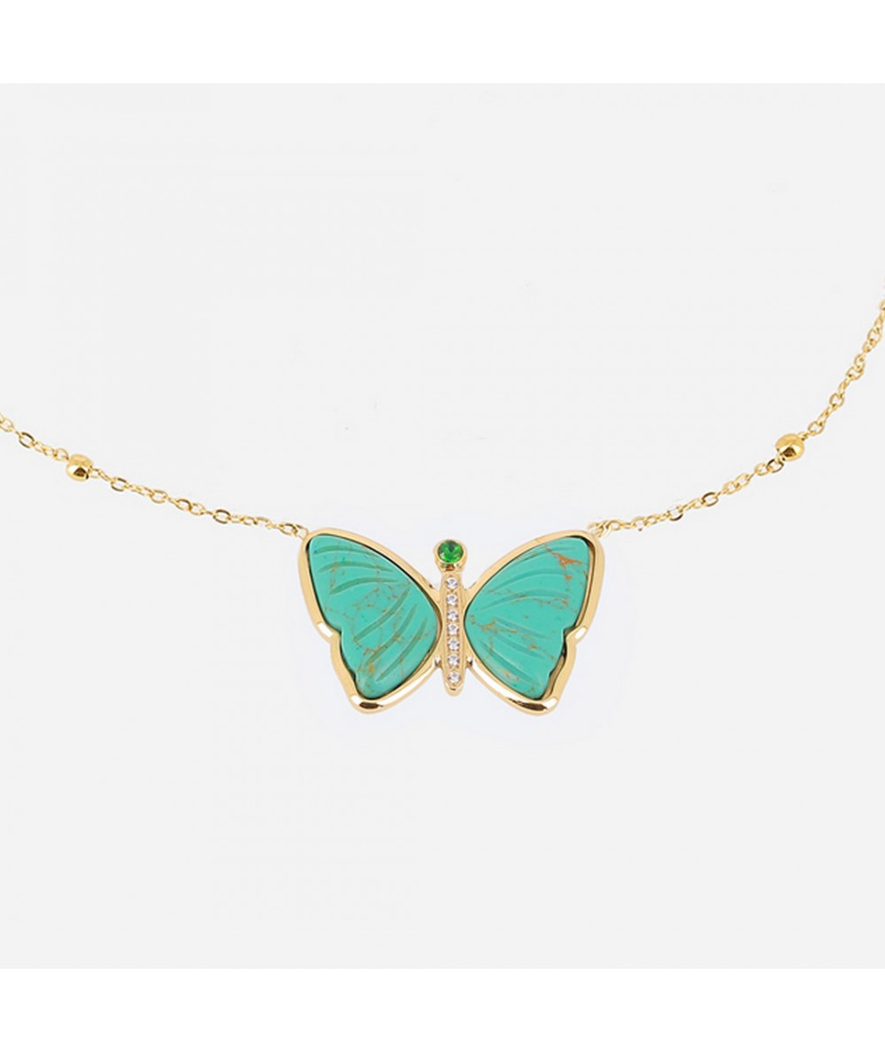 collier papillon turquoise en acier doré  joly-pottuz megève