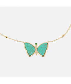 collier papillon turquoise en acier doré  joly-pottuz megève