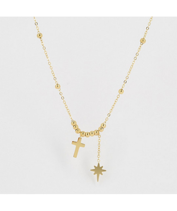 collier Zag acier doré avec minis boules ,mini croixe et une étoile