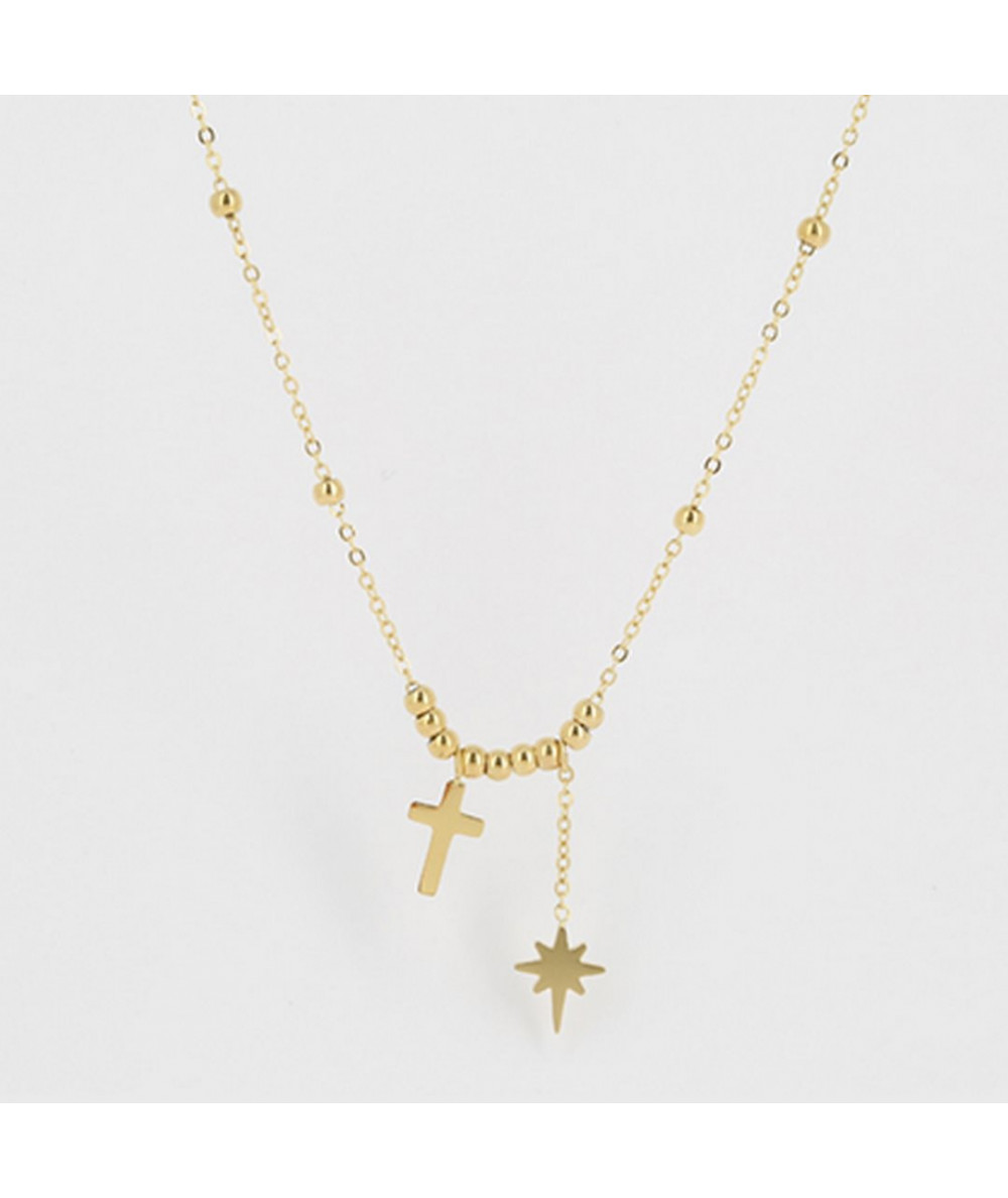 collier Zag acier doré avec minis boules ,mini croixe et une étoile