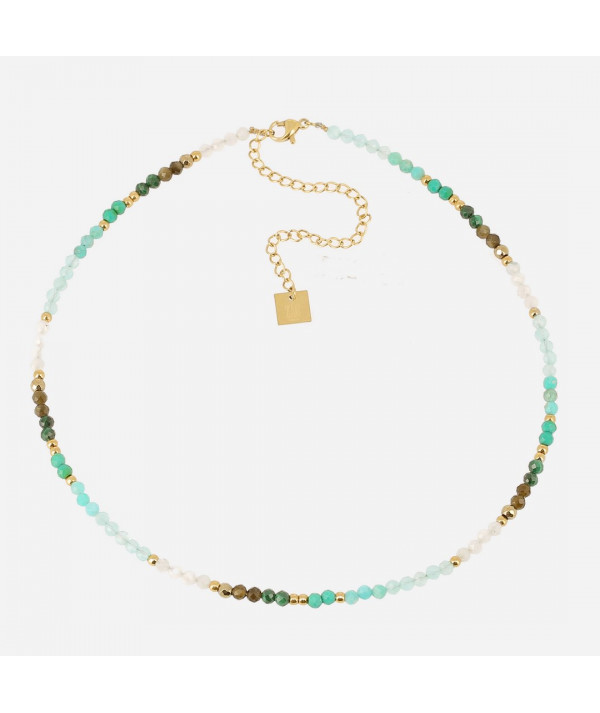 collier pierres multicolor , turquoise, orange, fushia zag