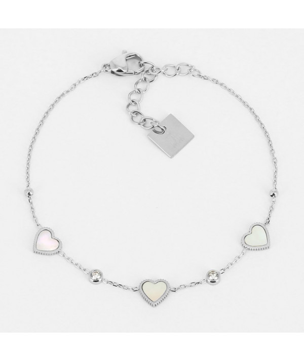 bracelet acier zag avec coeur nacre et zirconuim