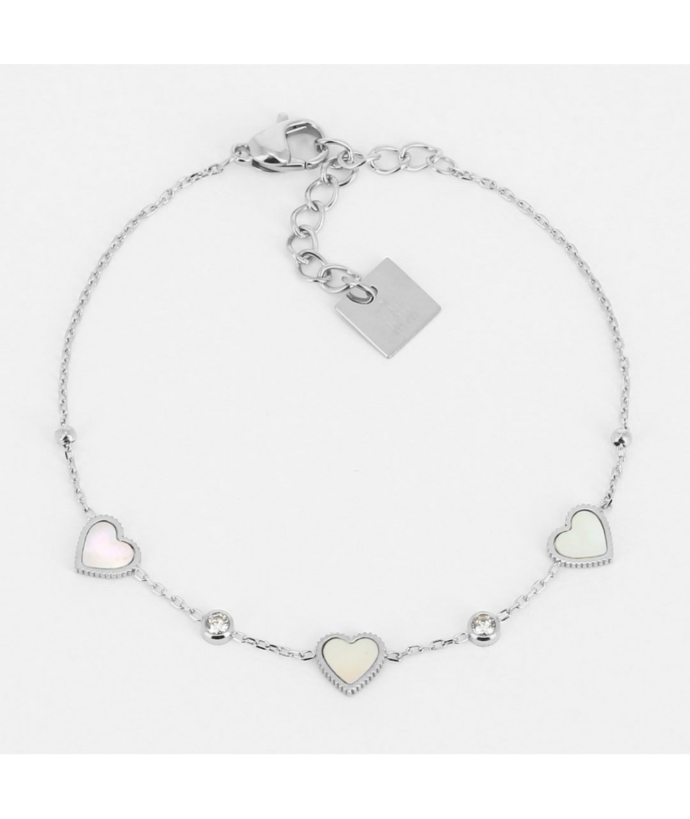 bracelet acier zag avec coeur nacre et zirconuim