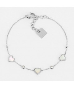 bracelet acier zag avec coeur nacre et zirconuim