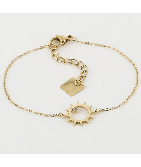 bracelet Zag acier ou acier doré avec un motif oursin et un zirconium dans le coin