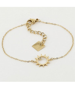 bracelet Zag acier ou acier doré avec un motif oursin et un zirconium dans le coin