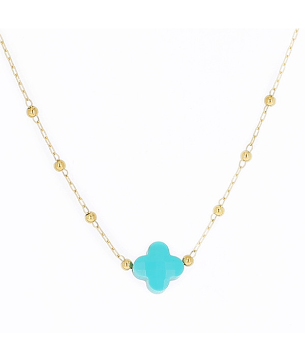collier ZAG acier doré avec nue pierre naturele trèfle