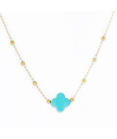 collier ZAG acier doré avec nue pierre naturele trèfle
