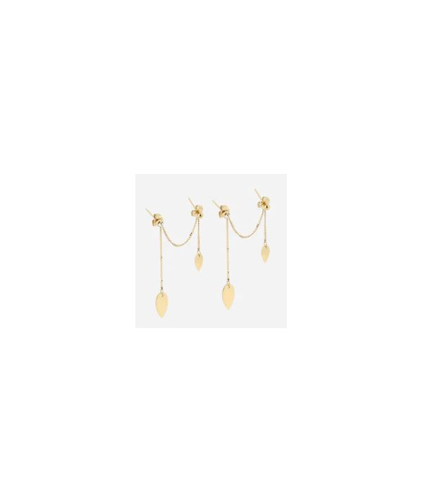 boucles d'oreilles longues motifs feuilles en acier doré Zag