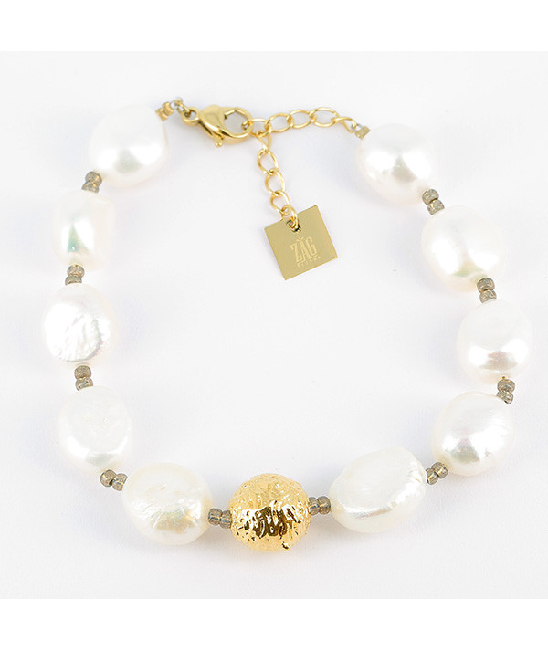 bracelet acier  doré  avec perles baroques eau douce