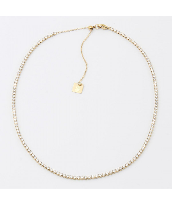 collier sertis de zirconium en acier doré style Modèle Tennis marque Zag