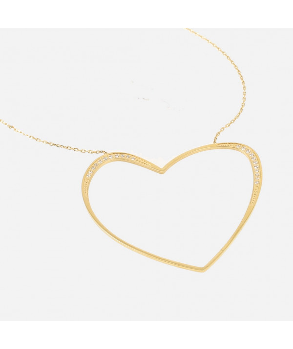 collier Lovita motif  coeur sertis de zirconium avec une chaine en acier sdoré de 45 cm+ 5 cm de rallonge