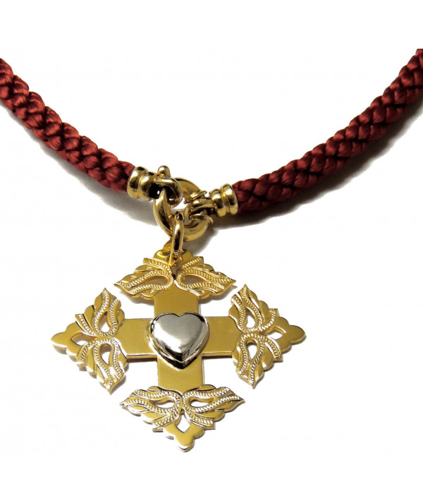 Croix-Megève ciselée -coeur de Savoie -cordon --joly-Pottuz