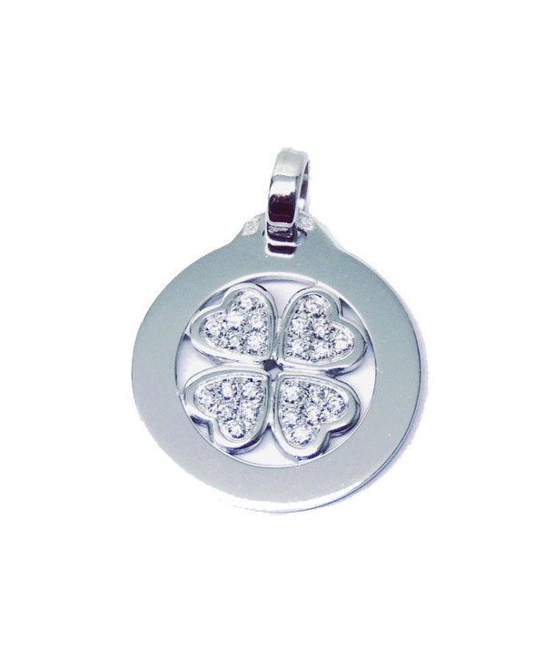 Pendentif avec entourage en or 750/000 motif trèfle pavage diamant Joly-Pottuz//Megève//