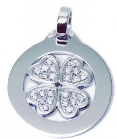 Pendentif avec entourage en or 750/000 motif trèfle pavage diamant Joly-Pottuz//Megève//