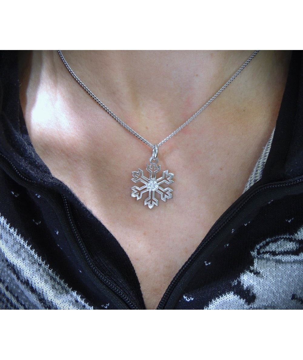 Pendentif Flocon De Neige Argent 925 - Zirconium Cristal - Charm Pour Bracelet Ou Collier - Cadeau Hiver Noël - 5