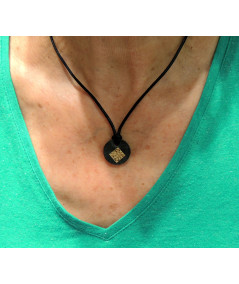 Pendentif ardoise cible losange en Or 750 // Joly-Pottuz Megève//cordon noir