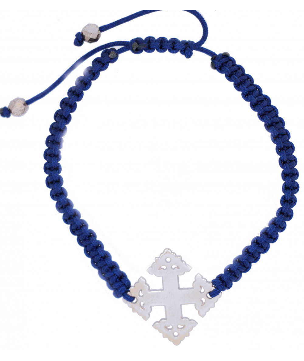 bracelet cordon bleu marine  avec  croix de Megève