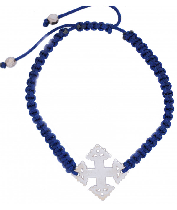 Bracelet Croix de Megève sur cordon bleu marine bijouterie JOLY-POTTUZ