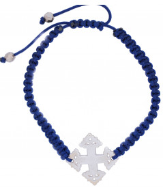 Bracelet Croix de Megève sur cordon bleu marine bijouterie JOLY-POTTUZ