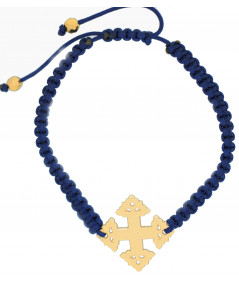Bracelet Croix de Megève sur cordon bleu marine bijouterie JOLY-POTTUZ