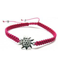 Bracelet Edelweiss or blanc , cordon fushia Joly-pottuz Megève