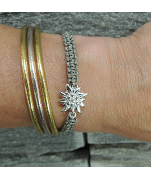 Bracelet  Edelweiss or blanc cordon kaki clair Joly-pottuz Megève