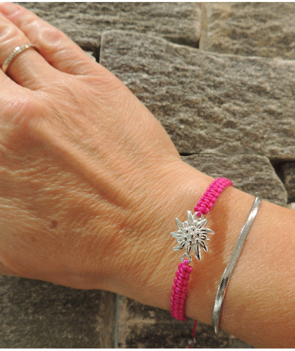 Bracelet  Edelweiss or blanc cordon fushia Joly-pottuz Megève