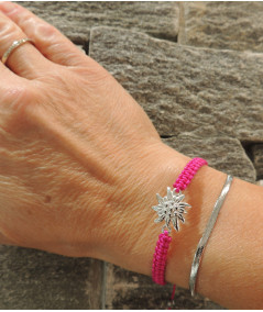 Bracelet  Edelweiss or blanc cordon fushia Joly-pottuz Megève