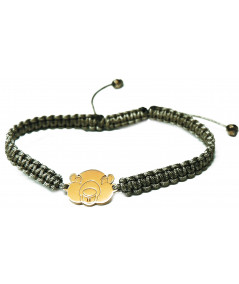 Bracelet tressé avec motif marmotte en or jaune cordon kaki