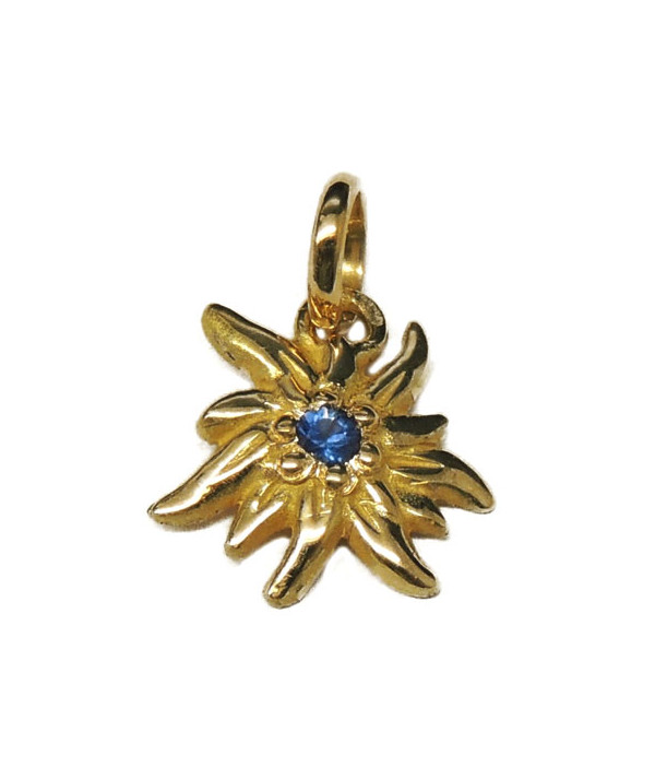 Pendentif Edelweiss or jaune avec un saphir