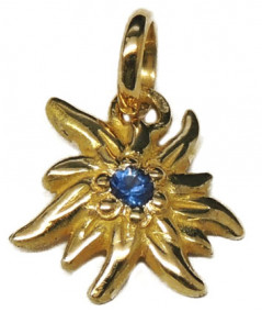 Pendentif Edelweiss or jaune avec un saphir