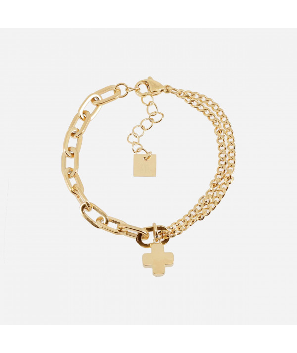 Bracelet Zag double chaines une  croix en son centre