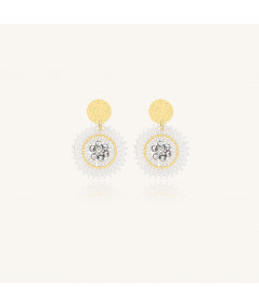 Boucles d'oreilles tissées avec un fil tranparent,perles et cristaux colorés
