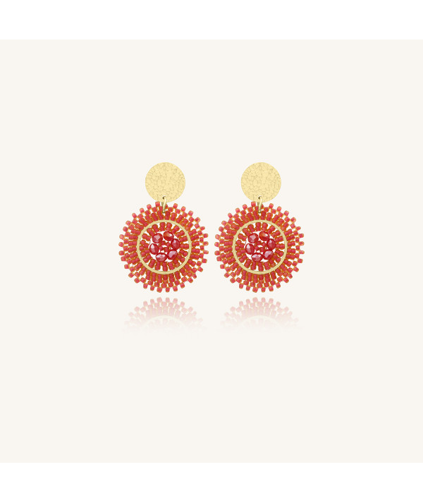 Boucles d'oreilles tissées avec un fil tranparent,perles et cristaux colorés