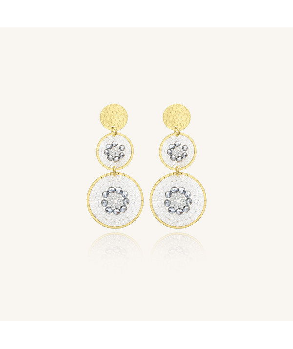 Boucles d'oreilles dorées à l'or fin  agrémentées de perles et cristaux