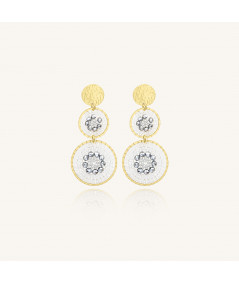 Boucles d'oreilles dorées à l'or fin  agrémentées de perles et cristaux