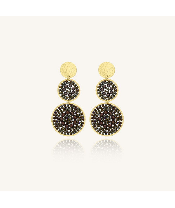 Boucles d'oreilles dorées à l'or fin  agrémentées de perles et cristaux