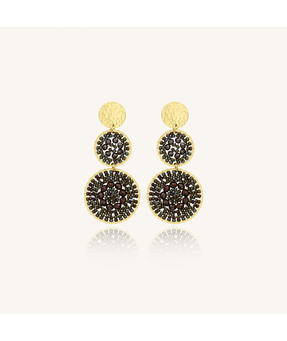 Boucles d'oreilles dorées à l'or fin  agrémentées de perles et cristaux